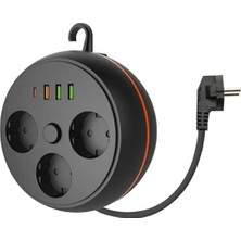 Hsc Bilişim 3 Adet Soket,3 Adet USB 1 Adet Girişli Termal Akım Korumalı Makaralı Priz 3395 BX40