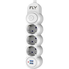 Fly 3393-01 3 Soket 2 USB Akım Korumalı Priz 2.1A Anahtarlı 2mt Kablo (BEYAZ)(1923)