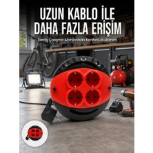 Uslucan Alışveriş 5 Metre Kablolu 4’lü Kırmızı Priz Makara