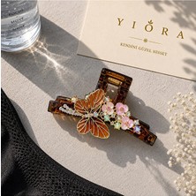 Yiora Özel Seri Gold Metal ve Kristal Taş Detaylı Mandal Toka 8cm