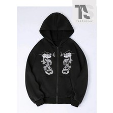 Tarzsokak Double Dragons Sweatshirt Fermuarlı Hırka Siyah