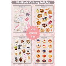 MindPad Studio 4'lü Culinary Delights Sticker Seti – Mutfak, Tatlı ve Kahve Temalı Dekoratif Stickerlar, Ajanda, Scrapbook, Günlük, Planlayıcı, Bullet Journal, Not Defteri