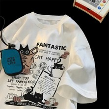 Tarzsokak Beyaz Yeni T Kore Versiyonu Karikatür Kedi Grubu Baskılı