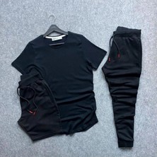 Tarzsokak Unisex 3'ü Bir Arada Spor Eşortman Takımı ve Şort Siyah