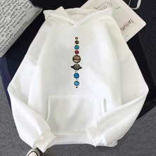 Tarzsokak Beyaz Unisex Dokuz Gezegenler Evren Güneş Sistemi Baskı Hoodie Gevşek Cep Hoody Sonbahar Bo