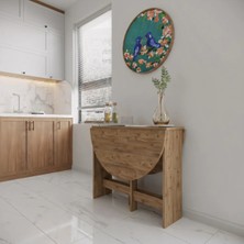 Ankara Orman Ürünleri Pratik Katlanır - Açılır Kapanır Yuvarlak Mutfak Yemek Çalışma Masası - 6 Kişilik - %100 Mdf