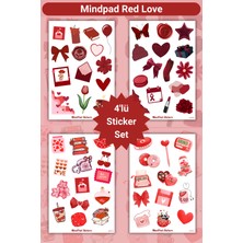 MindPad Studio Kırmızı Aşk Temalı 4'lü Sticker Seti – Vintage, Elegance, Bright ve Soft Red Koleksiyonu – Ajanda ve Defter Süsleme Çıkartmaları