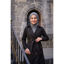 B.HE.Z Kadın Degaje Yaka Yarım Boy Tesettür Astarlı Kemerli Su Itici Kumaş Trençkot