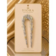 Yiora Kemik Lüks Asetat /hologramlı Fransız Handmade U Model Leopar Desen Topuz Tokası 14 cm