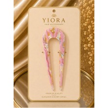Yiora Kemik Lüks Asetat /hologramlı Fransız Handmade U Model Leopar Desen Topuz Tokası 14 cm