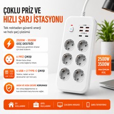 BGG Tech Çoklu Priz ve Hızlı Şarj Istasyonu 6 Priz 4 USB 2 Type-C Akım Korumalı