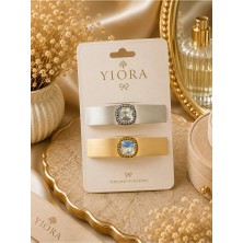 Yiora Lüks Seri Ithal Taşlı 2 Renk Otomatik Toka Gold-Gümüş 10 cm