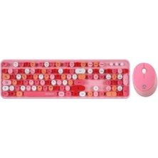 Everest Round KM-6282 Renkli Tuşlu Pembe Kablosuz Q Multimedia Klavye + Mouse Set