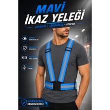 Nzb Fosforlu Reflektörlü Mavi Ikaz Yeleği Ayarlanabilir Klipsli Pratik Motorcu Bisiklet Trafik Yeleği
