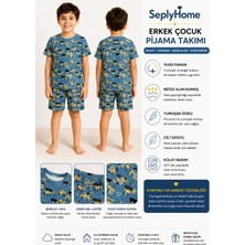 Seply Home Erkek Çocuk %100 Pamuk Iş Makinesi Desenli Kısa Kollu Şortlu Pijama Takım