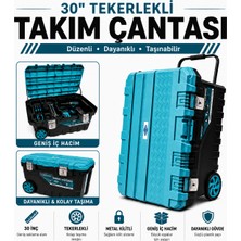 Badem10 30" Inç Büyük Boy Valiz Tipi Tekerlekli Metal Kilitli Organizerli Takım Çantası Alet Edevat Sandığı