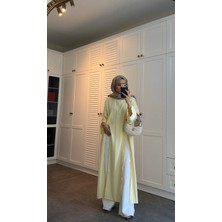 Trendparis Ön ve Arka Yırtmaçlı, Uzun Tensel Kumaş Tunik Sarı