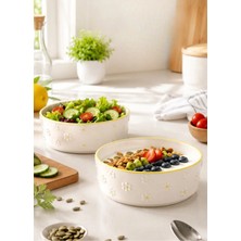 Evanilife 2'li Papatya Model El Yapımı Orta Boy Seramik Salata Kasesi - Diyet Bowl