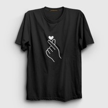 Presmono Unisex Siyah Finger Heart Bts T-Shirt