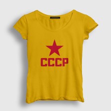 Presmono Kadın Sarı Red Cccp Sovyetler Birliği T-Shirt