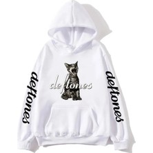 Tarzsokak Beyaz Unisex Sıcak Satış Deftones Kedi Siyah Grafik Baskılı Kapüşonlu Rap Metal Bant