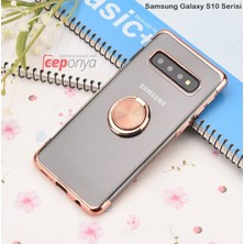 Ceponya Galaxy S10E Yüzüklü Stantlı Köşeleri Renkli Şeffaf Gess Kılıf