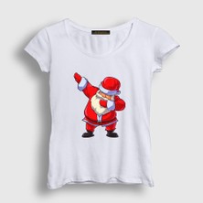 Presmono Kadın Beyaz Dabbing Noel Baba Santa Claus Yılbaşı T-Shirt