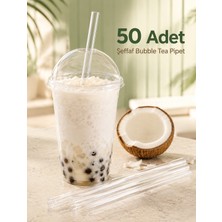 Alenked Şeffaf Geniş Bubble Tea Pipeti 8 mm x 26 cm Smoothie, Milkshake ve Frozen Uyumlu 50 Adet