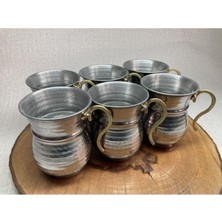 Abnturk Krom Dövme Ayran Bardağı 6'lı Set -Metal Otantik Bardak - Krom Maşrafa