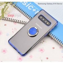 Ceponya Galaxy S10E Yüzüklü Stantlı Köşeleri Renkli Şeffaf Gess Kılıf