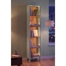 Robin Home Prime 5 Raflı Neon LED Işıklı Dar Alan Kitaplık Ahşap Ayaklı Sepet-Ihlamur Yeşili 183CM