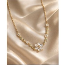 Tcey Çelik Çiçek Taşlı Kolye Gold
