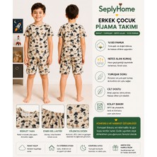 Seply Home Erkek Çocuk %100 Pamuk Uzay Astronot ve Ufo Desenli Kısa Kollu Şortlu Pijama Takımı