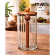 MİEN 1350 ml Kaşıklı Akasya Kapaklı Cam Kavanoz