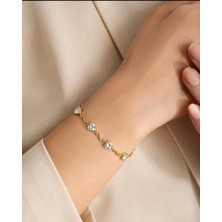 Tcey Kalp Taşlı 14K Bileklik Gold