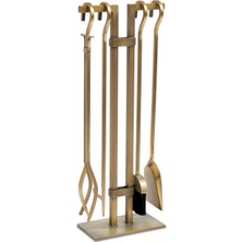 Somineco Somıneco 5 Li Lüx Ithal Antik Gold Patinalı Şömine-Soba Maşa Takımı Aksesuar Seti SG-018