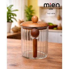 MİEN 650 ml Kaşıklı Akasya Kapaklı Cam Kavanoz
