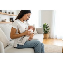 Emzirme Tişörtü-Beyaz  %100 Organik Pamuk (Hamile Lohusa Tişörtü, Gizli Fermuarlı)