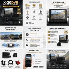OEM X-30DVR 4K Araç Kamerası Ön Arka Çift Kayıt Wifi 4" IPS Ekran 170° Geniş Açı