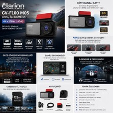 OEM Clarion GV-F100 M05 4K Araç Kamerası Ön Arka Kayıt 1080P Adas Gps G-Sensör 128GB
