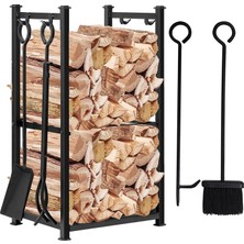 Somineco Somıneco 5 Li Ithal Metal Odunluk Raflı Şömine -Soba Maşa Takımı Aksesuar Seti SS-001