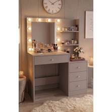 Robin Home Hollywood Makyaj Masası 4 Çekmeceli Düzenleyici Hollywood LED Işıklı Raflı Kumsal