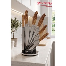 EVREN MUTFAK 7 Parça Premium Paslanmaz Çelik Şef Bıçağı Seti Standlı (Satır,şef,ekmek,soyma Bıçak,bileyici)