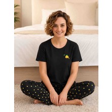 Manolya Desenli Kısa Kol Kadın Pijama Takımı