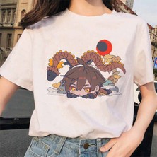 Tarzsokak Beyaz Genshin Darbe Zhong Li Morax Tees Kısa SLEEVE100 Yaz Karikatür Streetweed
