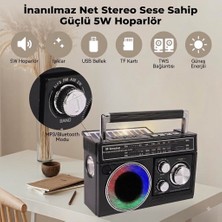 MMctech Nostalji Solar Enerjili Güneş Panelli Fm Radyo Şarj Edilebilir Bluetooth Hoparlör Rbg Işıklı Sd Kart USB ve El Fenerli