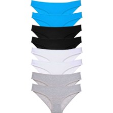8 Adet Süper Eko Set Likralı Kadın Slip Külot Siyah Gri Beyaz Mavi