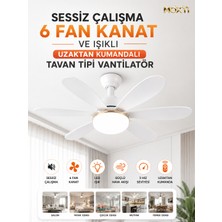 Moxti Sessiz Çalışma Plus Kalite 6 Fan Kanat ve Işıklı 40W Uzaktan Kumandalı Tavan Tipi Vantilatör E27 Duy