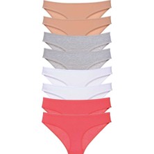 8 Adet Süper Eko Set Likralı Kadın Slip Külot Ten Gri Beyaz Fuşya