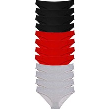 12 Adet Süper Eko Set Likralı Kadın Slip Külot Siyah Kırmızı Gri